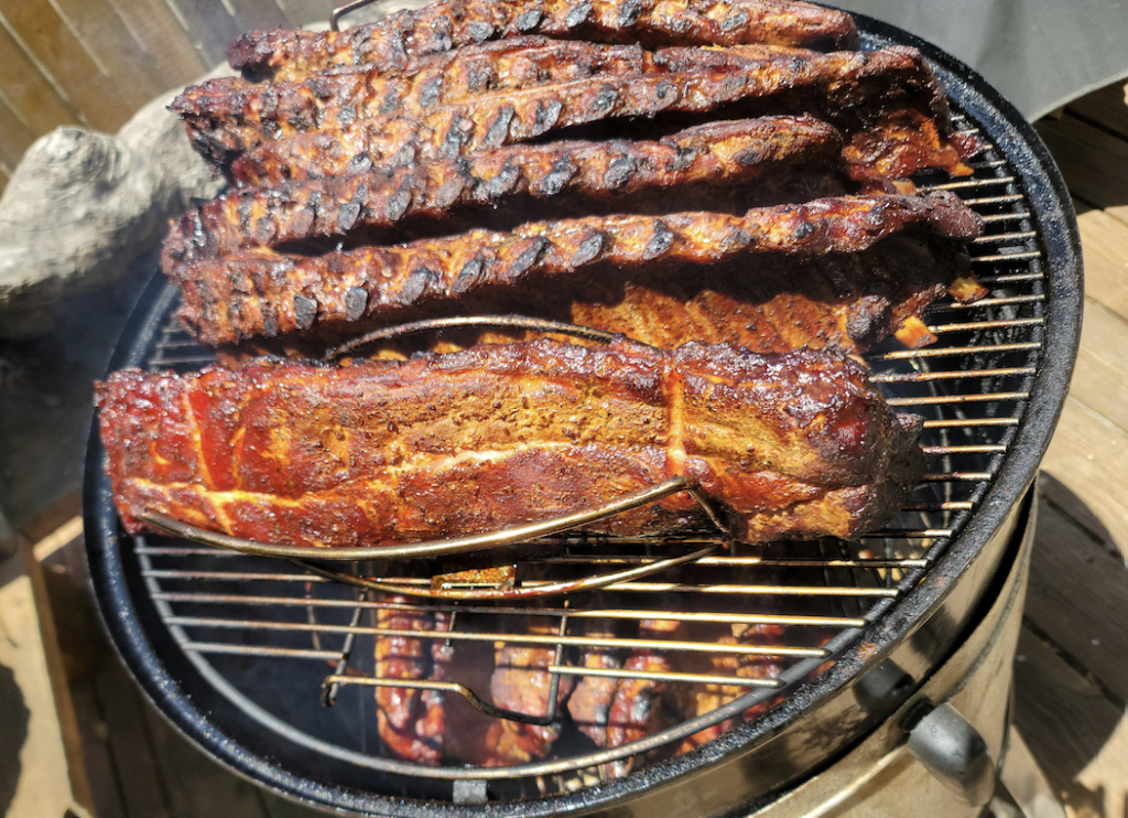 BBQ ribs on an outdoor grill