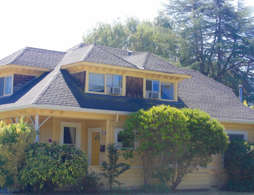 Corner street view of E Street house in Santa Rosa