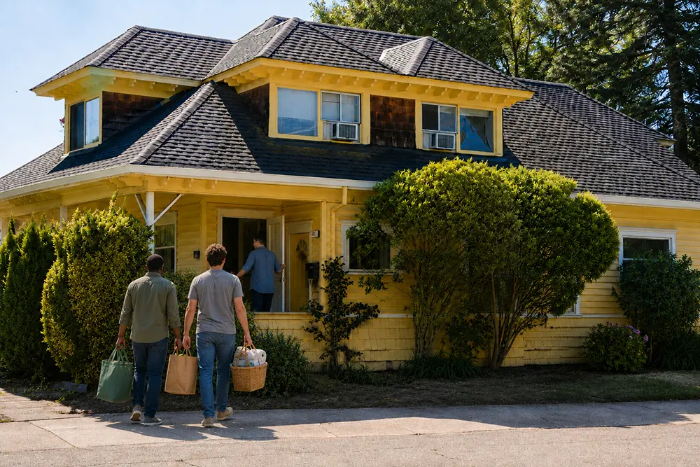 Three transitional aged youth walk into CSN's Recovery Housing Program transitional home in downtown Santa Rosa